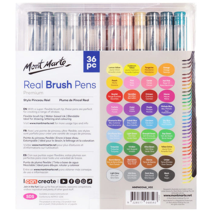 Mont Marte Real Brush Pens Premium – 36pc