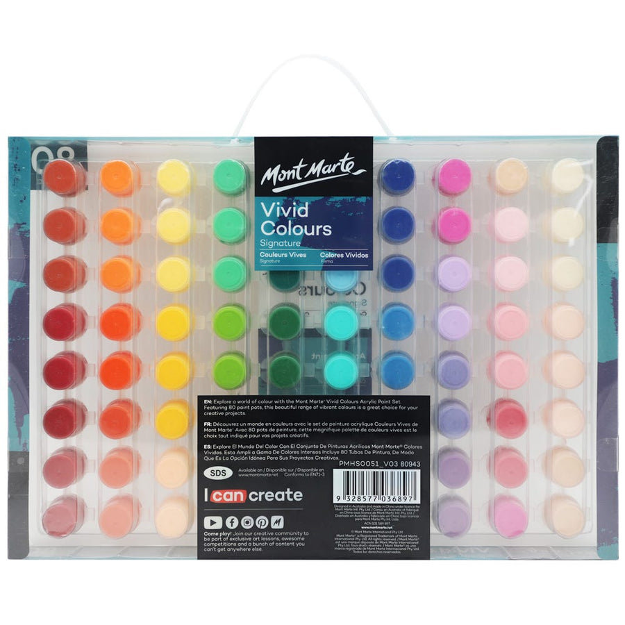 Mont Marte - Vivid Colours Acrylic Paint Set Signature 80pc x 3.5ml (0.1 US fl.oz)