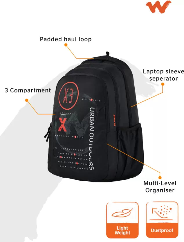 Wildcraft Blaze Laptop Backpack 45 L - Black Urban X