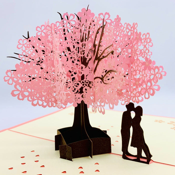 Beautiful 3D Popup Handcrafted Greeting Card - Kissing Under a blossom tree