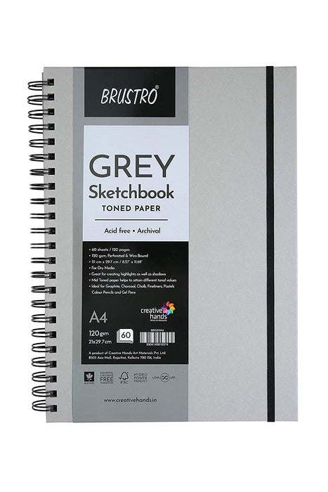 Brustro Toned Paper - Grey Sketchbook Wiro Bound