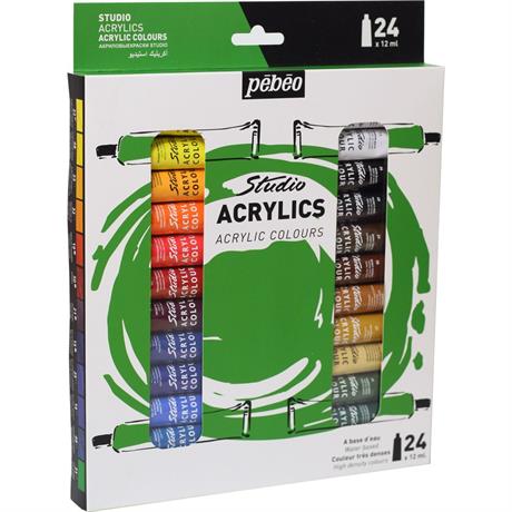 Pebeo Studio Acrylics - Set of 24 Acrylic Colour Tubes