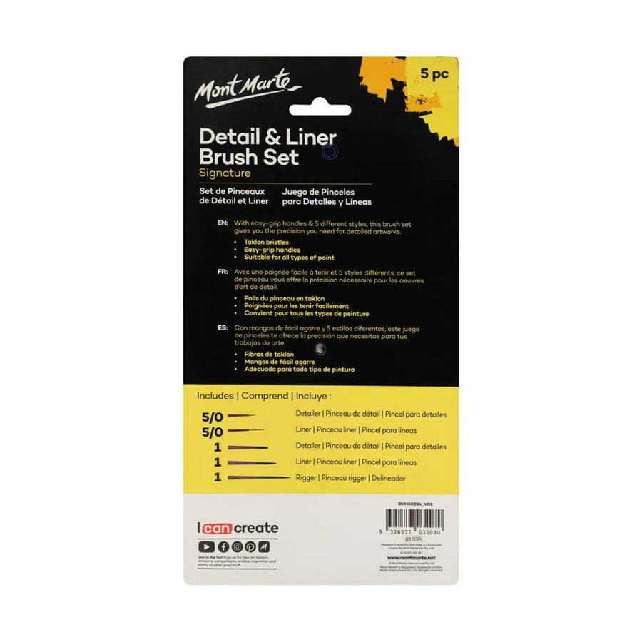 Mont Marte - Signature Detail & Liner Brush Set (5 pc)